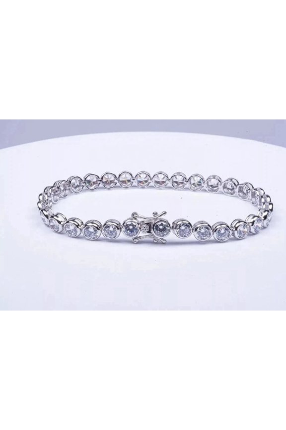 Bezel Diamond 9Ct Round Cut Lab Created Tennis Bracelet 14K White Gold Plated