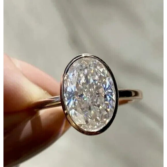 Bezel Engagement Ring 14k Yellow Gold Plated 3.20Ct Oval Cut Lab Created Diamond Women's Engagement Ring Silver
