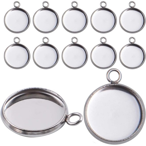 Bezel Pendant Trays, 50 Pieces Stainless Steel 12mm Round Cabochon Settings Trays Pendant Blanks for Jewelry Making DIY Necklace Bracelet Earring