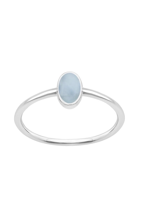 Bezel Set 0.20 Ctw Oval Larimar Gemstone 925 Sterling Silver Solitaire Stackable Women Gift Rings