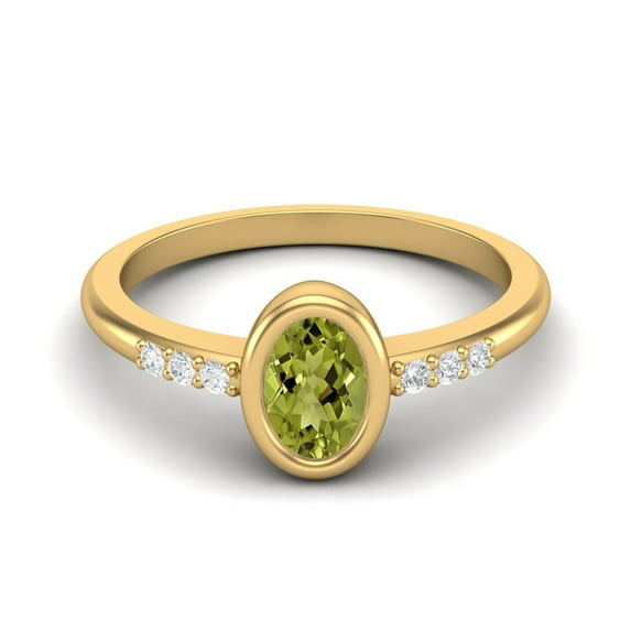 Bezel Set 0.67 Ctw Oval Peridot 925 Sterling Silver Gold Vermeil Solitaire Mother's Day Gift Ring