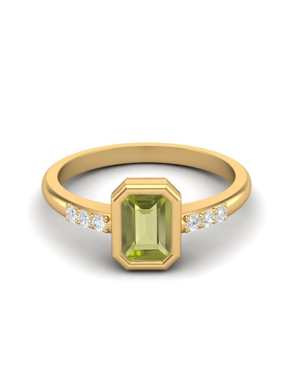 Bezel Set 0.77 Ctw Emerald Cut Peridot 925 Sterling Silver Gold Vermeil Solitaire Women Valentines Day Gifts Ring