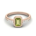 thumbnail image 1 of Bezel Set 0.77 Ctw Emerald Cut Peridot 925 Sterling Silver Rose Vermeil Solitaire Women Mother's Day Gift Ring, 1 of 3