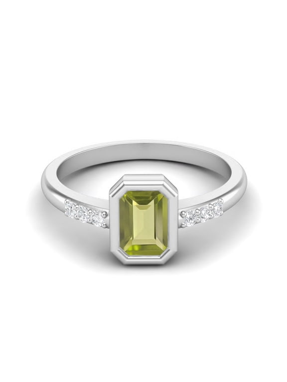 Bezel Set 0.77 Ctw Emerald Cut Peridot 925 Sterling Silver Solitaire Women Valentines Day Gifts Ring