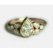 SOFIYA JEWELS Bezel Set 2Ct Pear Cut Diamond Women's Wedding Ring Women 14K Rose Gold Plated