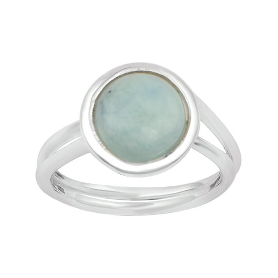 Bezel Set 8MM Round Shape Blue Larimar Gemstone 925 Sterling Silver Solitaire Women Ring