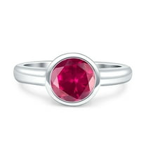 Bezel Set 8mm Round Engagement Ring Simulated Ruby CZ 925 Sterling Silver