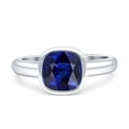 thumbnail image 1 of Bezel Set 8mmX8mm Cushion Women Engagement Ring Simulated Blue Sapphire 925 Sterling Silver, 1 of 5