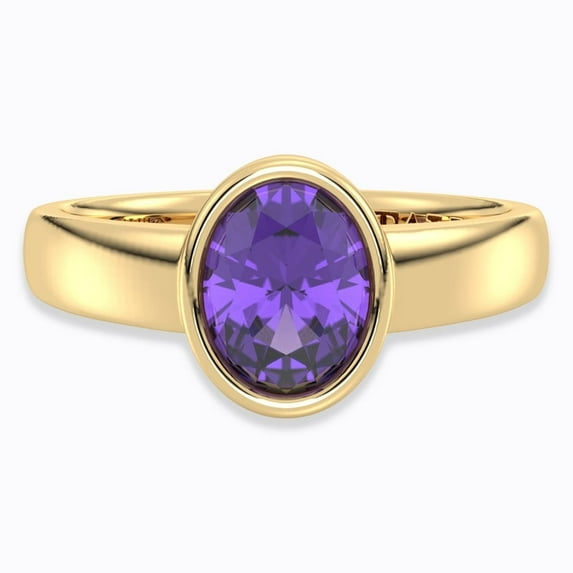 Bezel Set African Amethyst Ring – 14K Gold Plated Solitaire Ring in 925 Sterling Silver - birthday & anniversary gift | US 5
