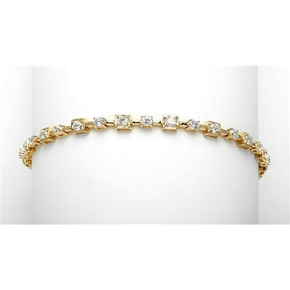 Bezel Set Bracelet with Artificial Princess Cut and Prong Set Round Brilliant Diamonds by Diamond Essence set in Vermeil
