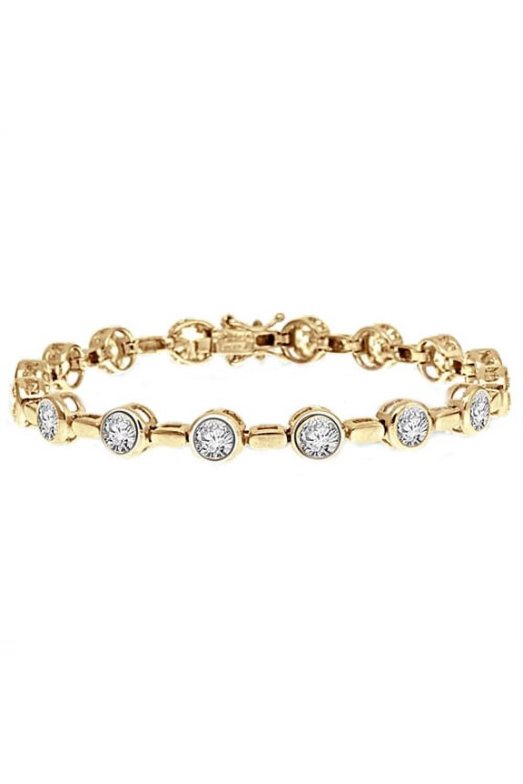 Bezel Set Bracelet with Simulated Round Brilliant Diamonds by Diamond Essence set in Vermeil