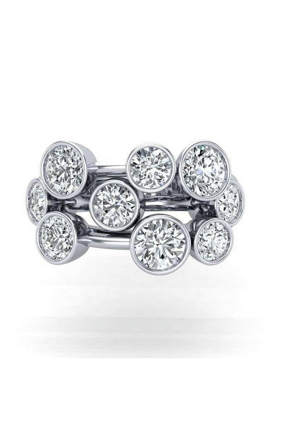 Bezel Set Bubble Triple Row Engagement Ring 2.7 Ct Diamond 14K White Gold Over