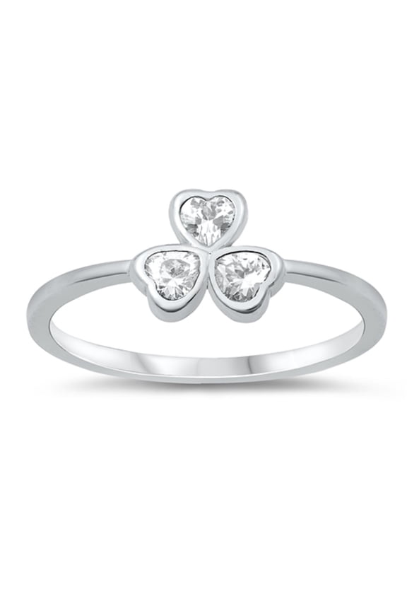 Bezel Set Clear CZ Clover Ring Sterling Silver Size 10