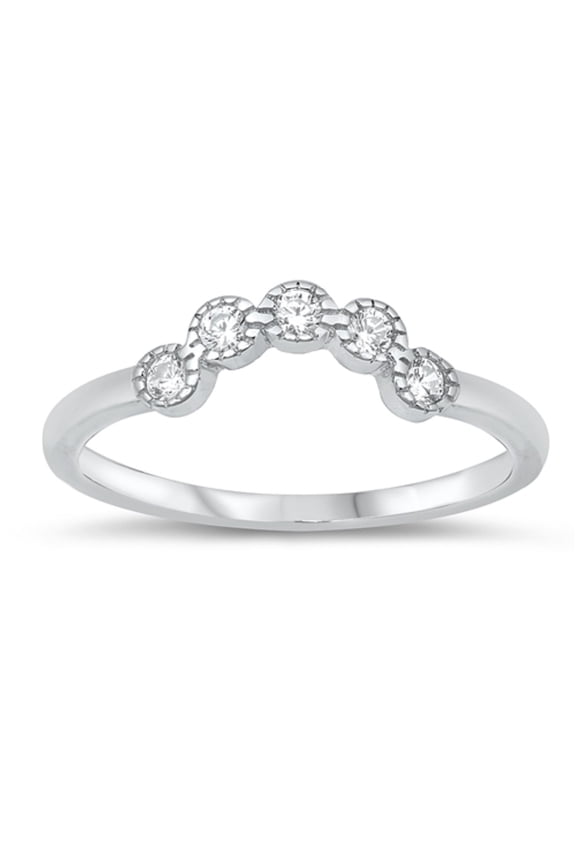 Bezel Set Clear CZ Five Stone Ring Sterling Silver Size 5