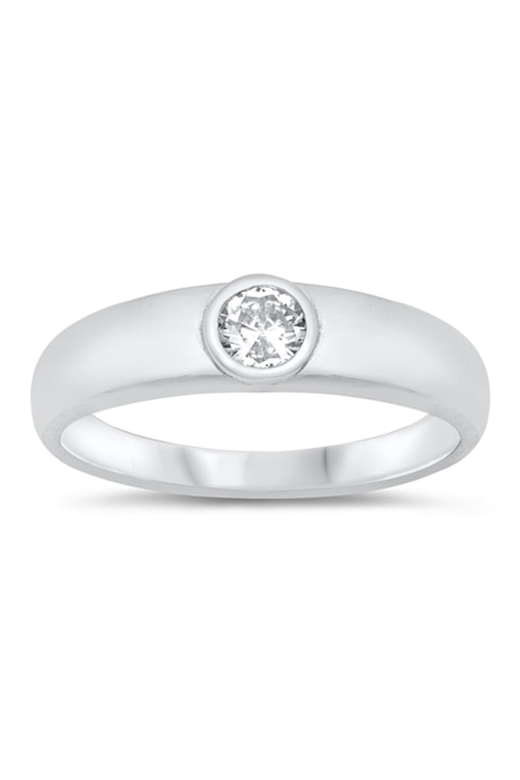 Bezel Set Clear CZ Round Plain Ring Sterling Silver Size 9