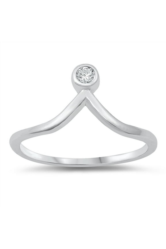 Bezel Set Clear CZ V Shaped Ring Sterling Silver Size 6