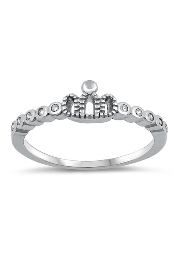 Bezel Set Clear Cubic Zirconia Beaded Design Ring Sterling Silver Size 7