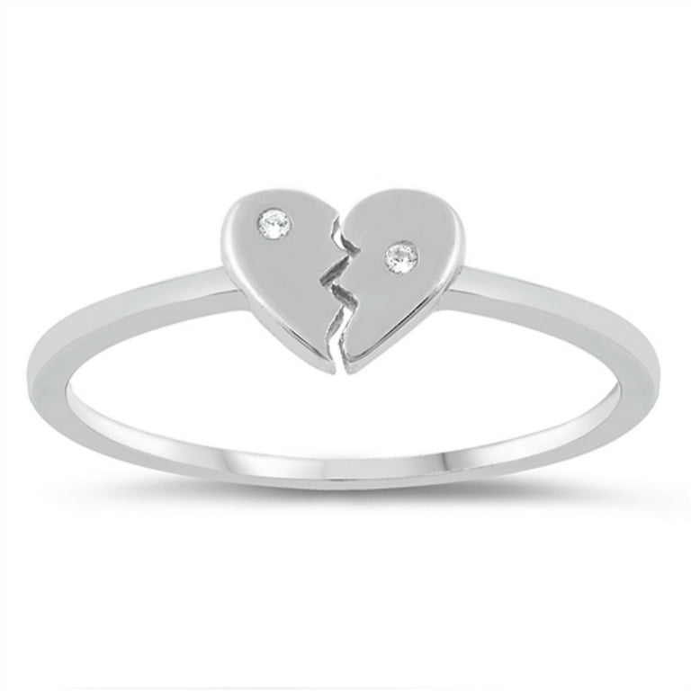 Bezel Set Clear Cubic Zirconia Broken Heart Ring Sterling Silver