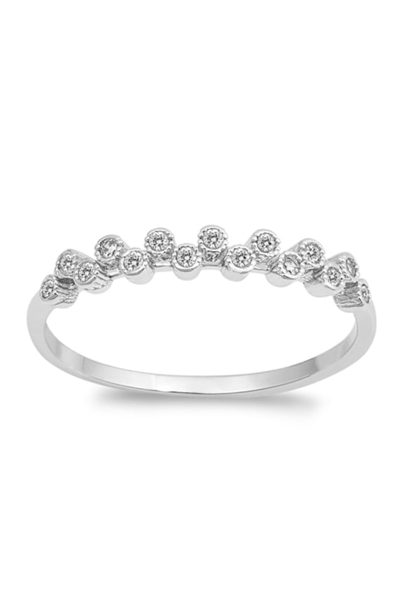 Bezel Set Clear Cubic Zirconia Head Band Design Ring Rhodium Plated Sterling Silver