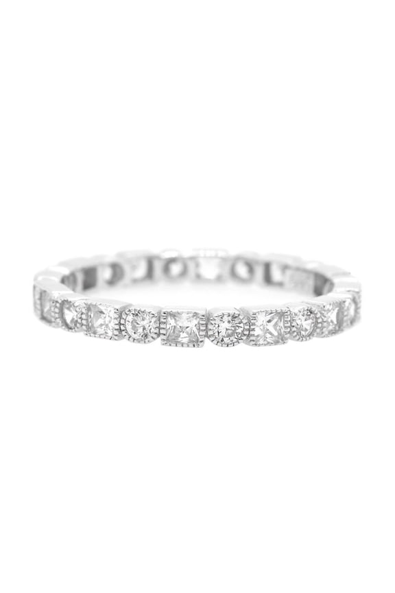 Bezel Set Clear Cubic Zirconia Multi-Shape Stackable Ring Sterling Silver Size 9