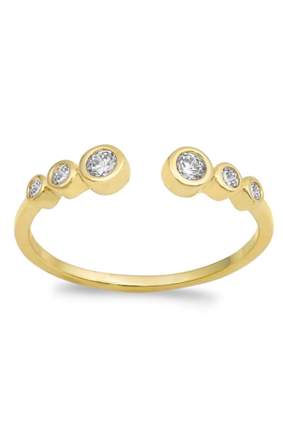 Bezel Set Cubic Zirconia Graduating Adjustable Ring Yellow Gold-Tone Plated Sterling Silver