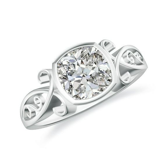 Bezel Set Cushion Shaped Diamond Solitaire Engagement Ring in 925 Sterling Silver/ White Gold Plated Engraved Vintage Wedding Ring Jewelry for Her Ring Size 10