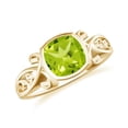thumbnail image 1 of Bezel Set Cushion Shaped Peridot Solitaire Engagement Ring in 925 Sterling Silver/ Yellow Gold Plated Engraved Vintage Wedding Ring Jewelry for Her Ring Size 5, 1 of 4