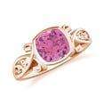 thumbnail image 1 of Bezel Set Cushion Shaped Pink Tourmaline Solitaire Engagement Ring in 925 Sterling Silver/ Rose Gold Plated Engraved Vintage Wedding Ring Jewelry for Her Ring Size 7, 1 of 4