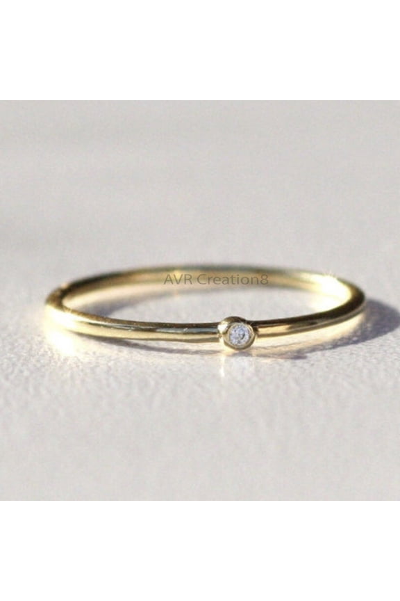 Bezel Set Dainty Diamond Promise Ring, Minimalist Stackable Sterling Silver Anniversary Gift for Her