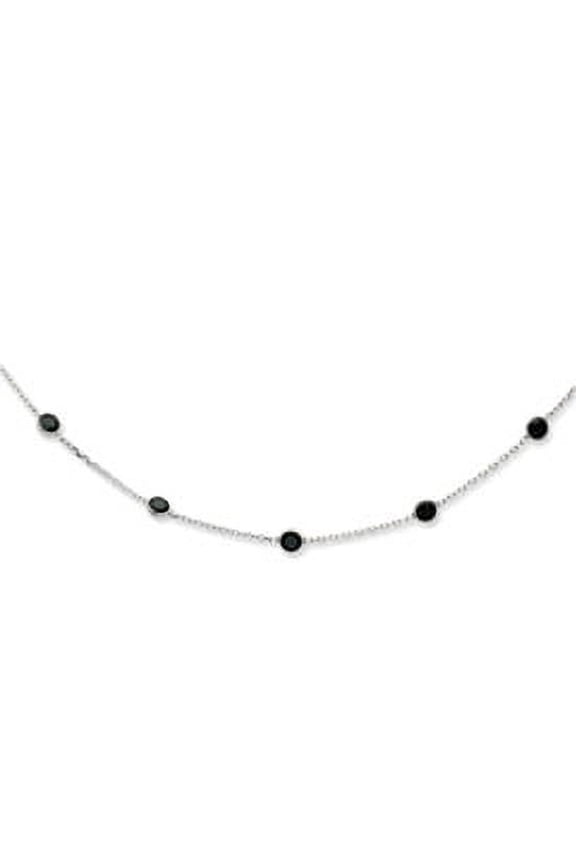Bezel Set Delicate Necklace with Artificial Round Cut Onyx Diamonds by Diamond Essence set in Sterling Silver