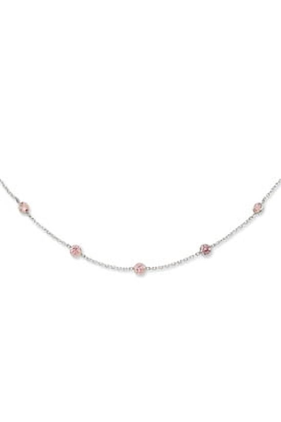 Bezel Set Delicate Necklace with Artificial Round Cut Pink Diamonds by Diamond Essence set in Sterling Silver