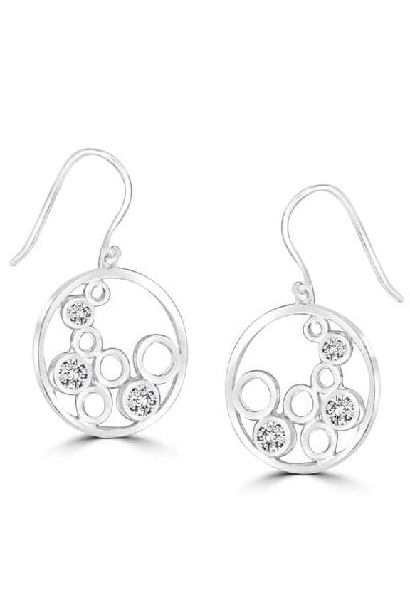 Bezel Set Designer Earrings with Artificial Round Diamonds by Diamond Essence set in Sterling Silver