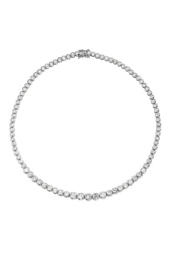 Bezel Set Designer Necklace with Artificial Round Cut Graduating Diamonds by Diamond Essence set in 14K Solid White Gold