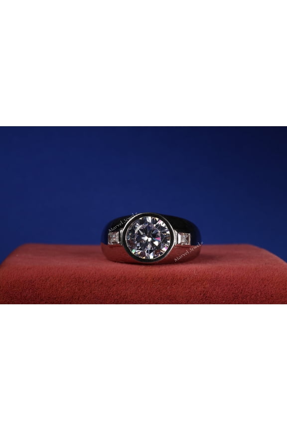 Bezel Set Diamond Engagement Ring, Classic Three Stone Wedding Anniversary Ring, Men's Diamond Engagement Ring, Proposal Ring For Him, 925 Sterling Silver, 2.5 Ct Simulated Diamond, Gift For Father