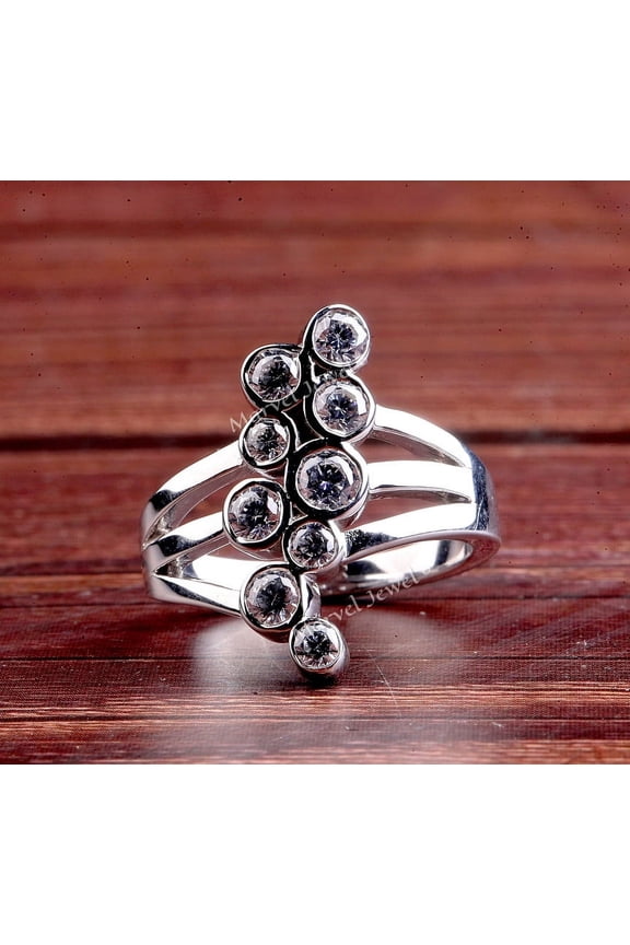 Bezel Set Diamond Ring, Triple Split Shank Ring, Bubble Setting Diamond Engagement Ring, Women's Party Wear Ring, 2.4 Ct Round Simulated Diamond, 925 Sterling Silver