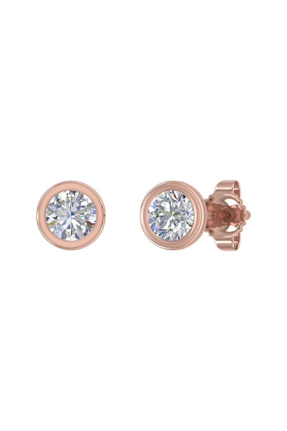 Bezel Set Diamond Stud Earrings in 14K Rose Gold (0.35 Carat) (I1-I2 Clarity)