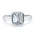 thumbnail image 1 of Bezel Set Emerald Engagement Ring 8x6mm Cubic Zirconia 925 Sterling Silver, 1 of 5