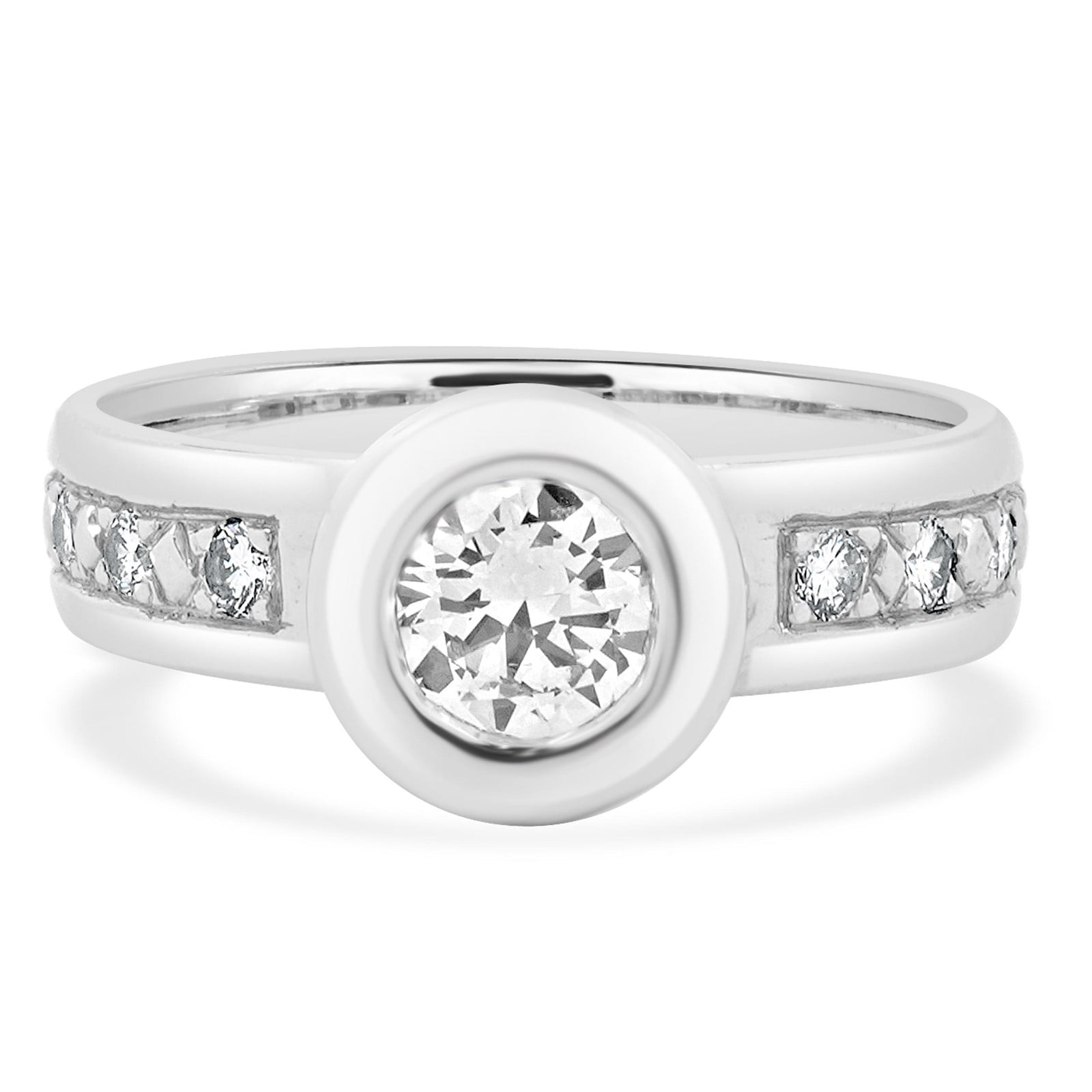 Bezel Set Engagement Ring, Solitaire With Accents Wedding Ring ...