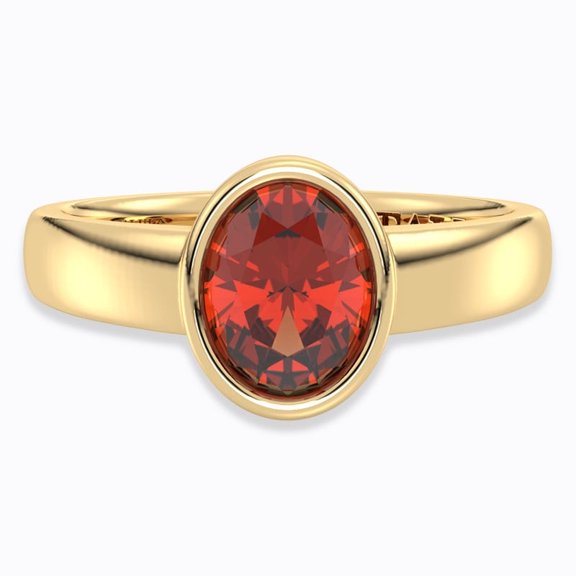 Bezel Set Garnet Ring – 14K Gold Plated Solitaire Ring in 925 Sterling Silver - birthday & anniversary gift | US 6