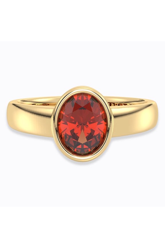 Bezel Set Garnet Ring – 14K Gold Plated Solitaire Ring in 925 Sterling Silver - birthday & anniversary gift | US 8