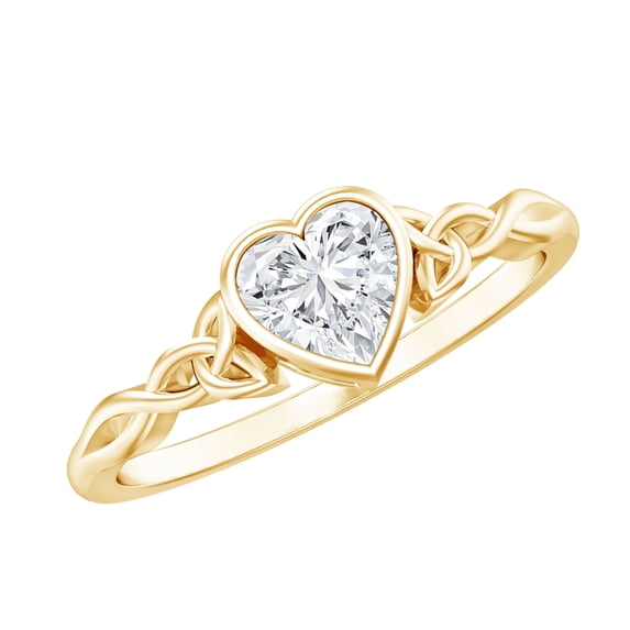 Rosec Jewels Certified Moissanite Heart Engagement Ring 5 mm - Bezel Set Celtic Knot Ring for Women - D-VS1 Quality Certified, 10K Yellow Gold, US 12.00