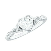 ROSEC JEWELS Bezel Set Moissanite Heart Solitaire Celtic Knot Ring - 5 mm - 0.50 Ct - D-VS1 Quality, 925 Sterling Silver, US 4.00