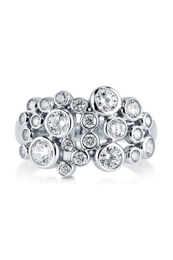 Bezel Set Multi Bubble Wedding Ring, 2 Ct Round Brilliant Cut Simulated Diamond, 14K White Gold Plated, Cluster Promise Poroposal Anniversary Ring, Daily Wear Ring For Mother Birthday Gift