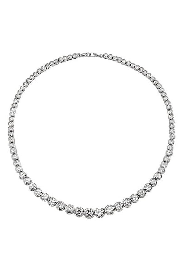 Bezel Set Necklace with Artificial Graduating Round Brilliant Diamonds by Diamond Essence set in Sterling Silver
