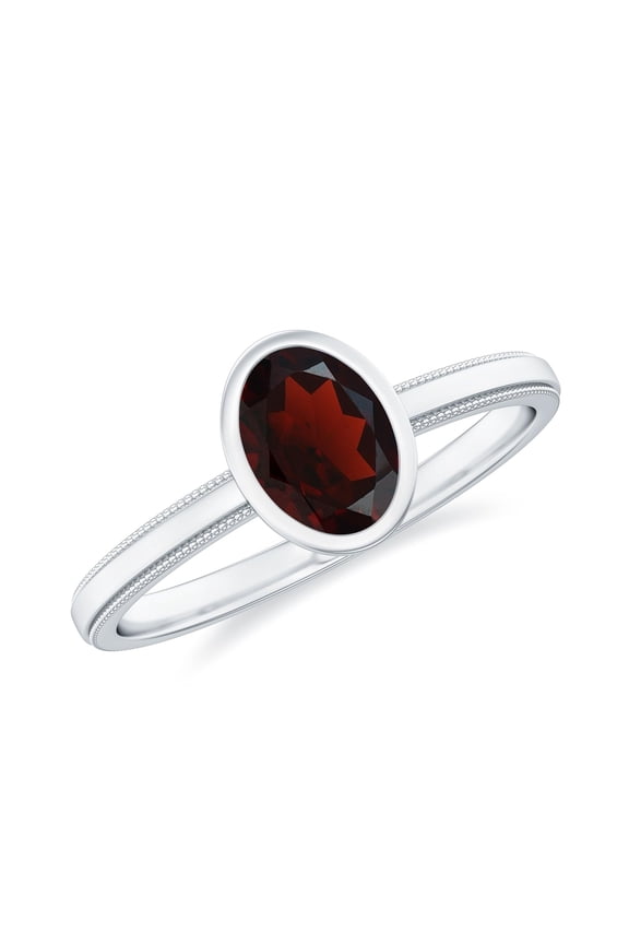 Bezel Set Oval 1 Ctw Garnet 925 Sterling Silver Solitaire Ring for Women | Wedding, Engagement Bridal Rings | Mothers Day Gift