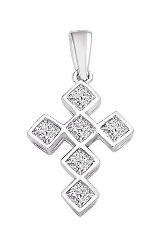 Bezel Set Pendant with Artificial Princess Cut Diamonds by Diamond Essence set in Sterling Silver