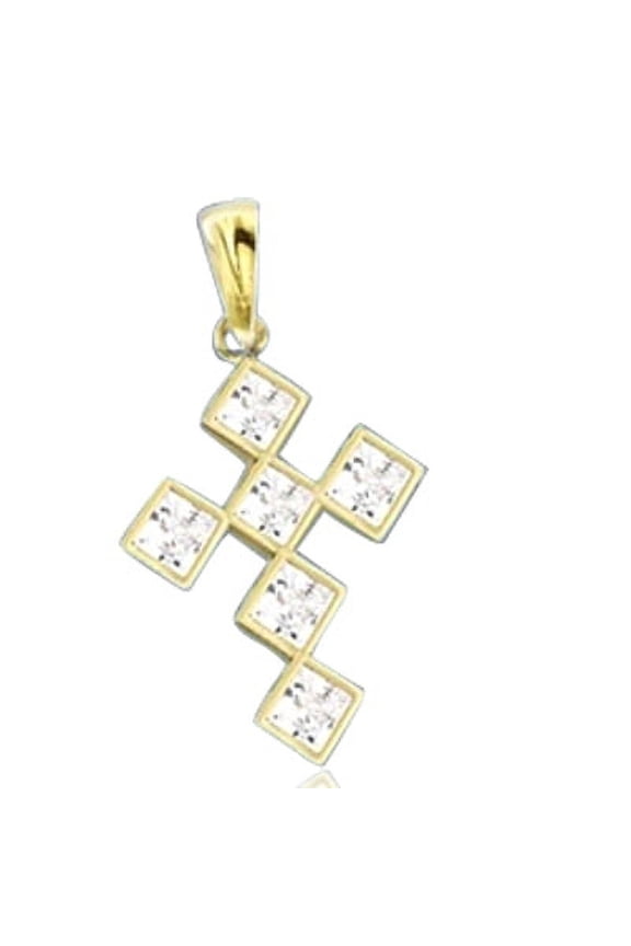 Bezel Set Pendant with Artificial Princess Cut Diamonds by Diamond Essence set in Vermeil