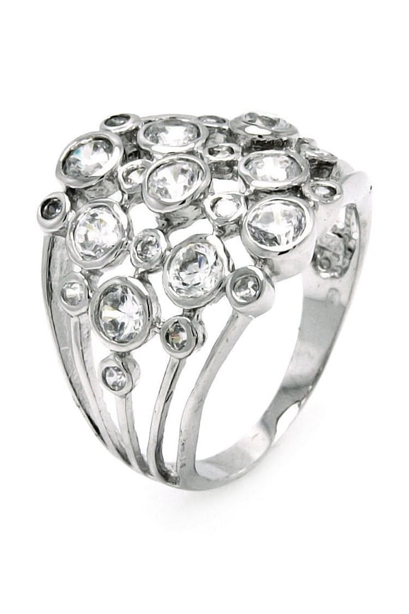 Bezel Set Round Clear Cubic Zirconia Cigar Band Ring Rhodium Plated Sterling Silver Size 7