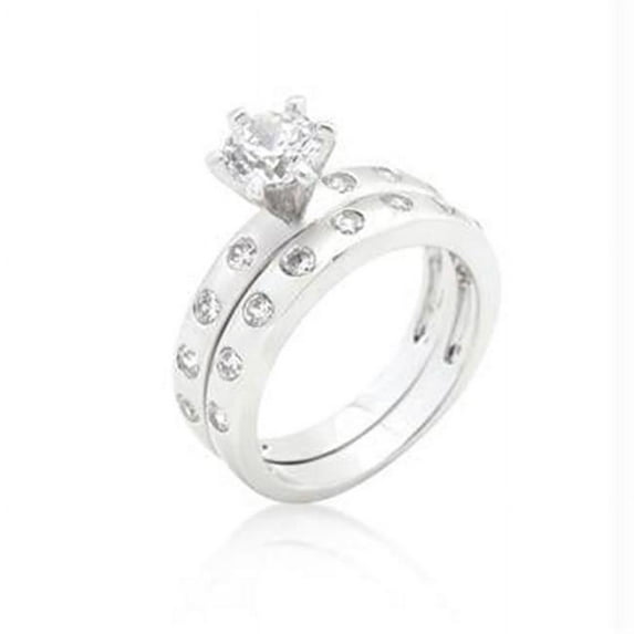 Bezel Set Round Cut Bridal Ring Set, Size : 09