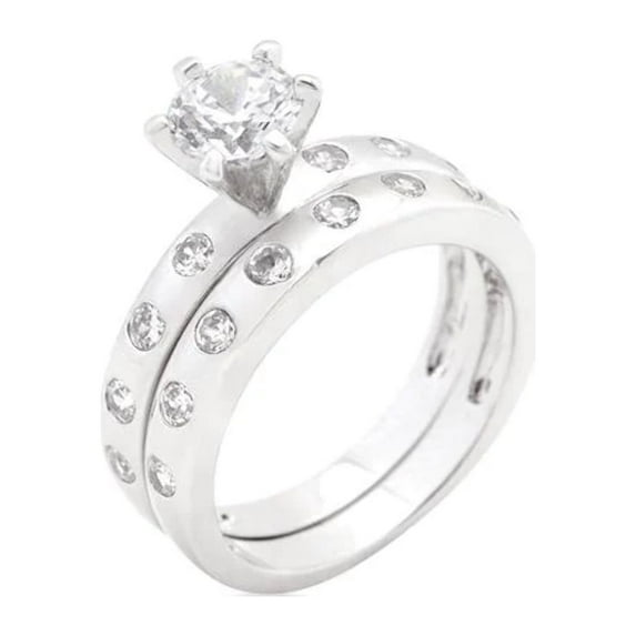 Bezel Set Round Cut Bridal Ring Set